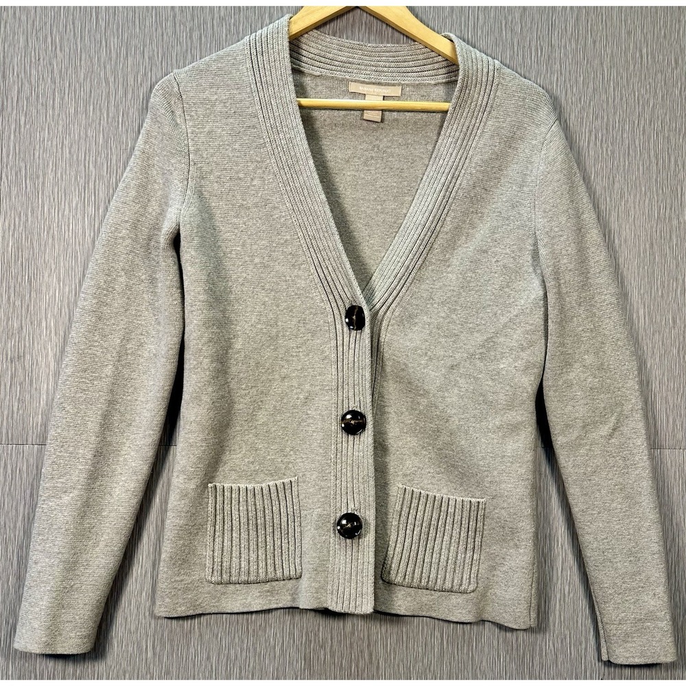 Women's Banana Republic Gray Cotton Wool Blend Long Sleeve Grandpa Cardigan Med.